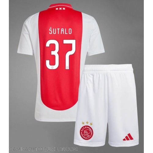 Camisa de time de futebol Ajax Josip Sutalo #37 Replicas 1º Equipamento Infantil 2024-25 Manga Curta (+ Calças curtas)